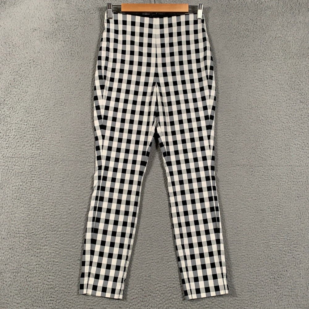 rag & bone Simone Pant Womens 6 Black White Gingham High Rise Slim Ankle Trouser